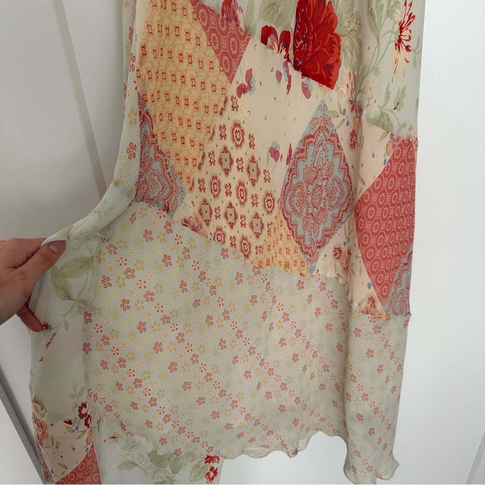 Express Silk Patchwork Floral Spaghetti Strap Dre… - image 6